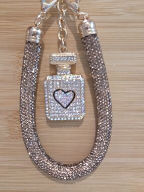 Glam Rhinestone Perfume Bottle Keychain & Crystal Mesh Wristlet Bag Charm 💖